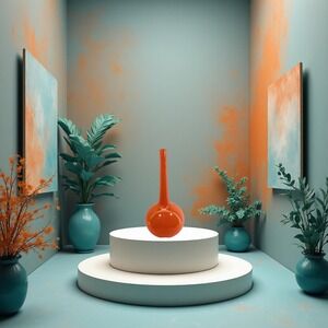 Katrina Hude 1996 Orange Studio Art Glass Vase 20″ Signed Blown Glass